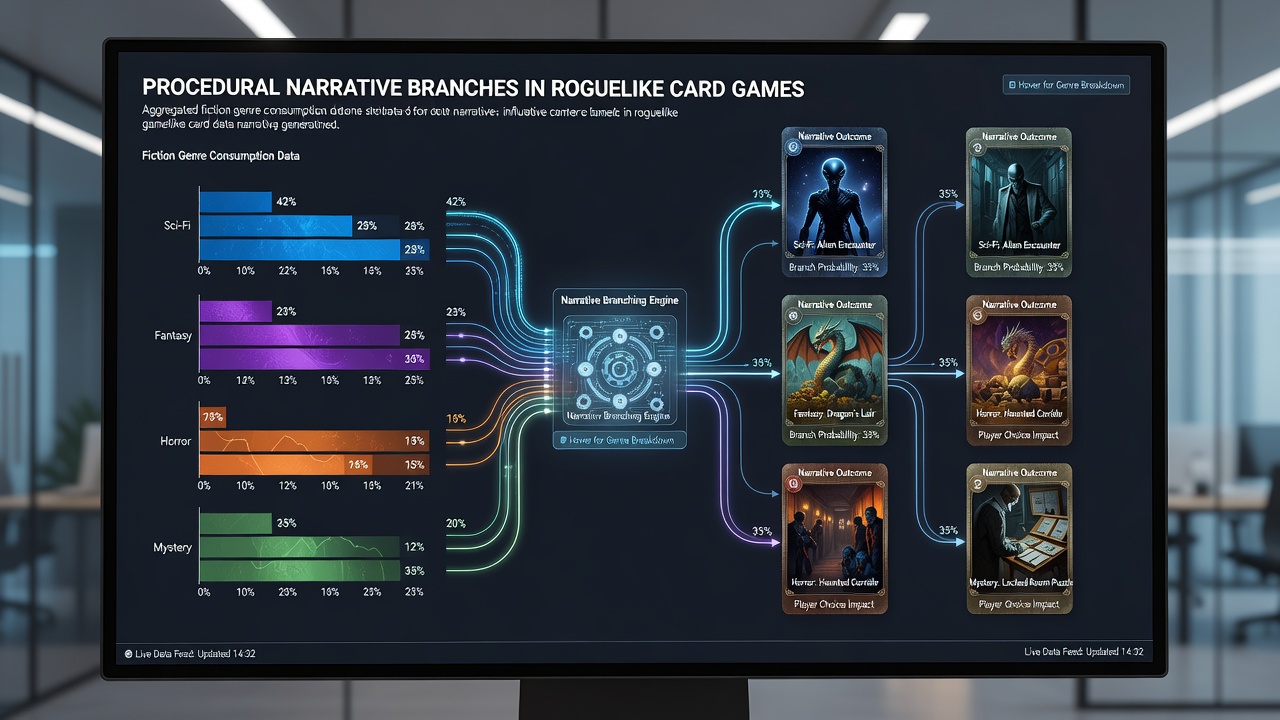 Diagram showing data pipelines from book sales reports into weighted event tables used by roguelike card game engines