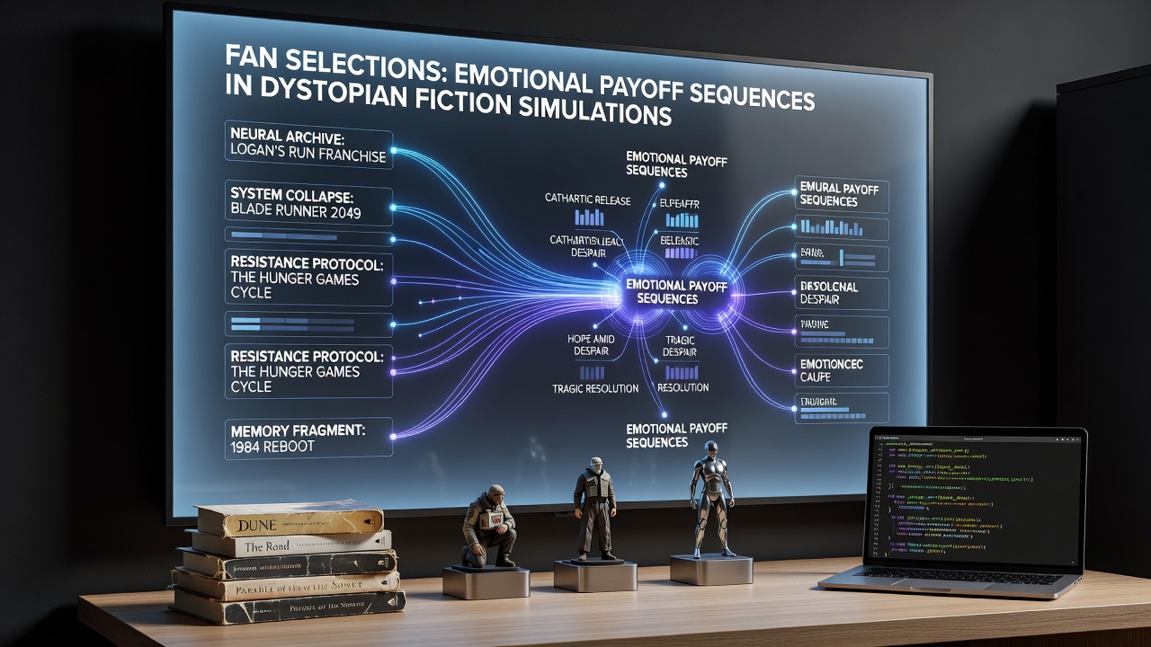Community data visualizations from simulation games overlaid on dystopian novel arc diagrams