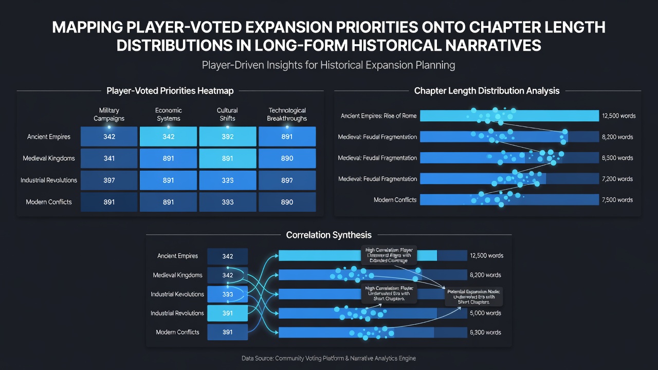 Chart comparing expansion priority rankings with chapter length histograms from historical fiction datasets
