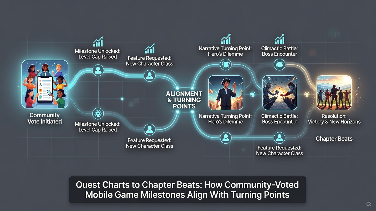 Side-by-side comparison of game quest milestones and novel chapter turning points