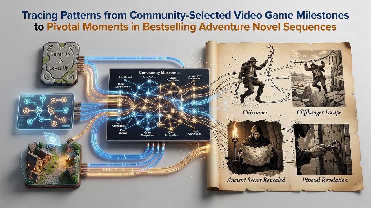 Community-driven video game milestones influencing adventure novel plot structures across multiple platforms and reader surveys